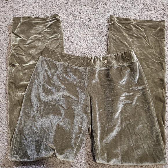 CHANEL Pants - Vintage CHANEL Olive Green Velour Soft and Comfortable Pants Small